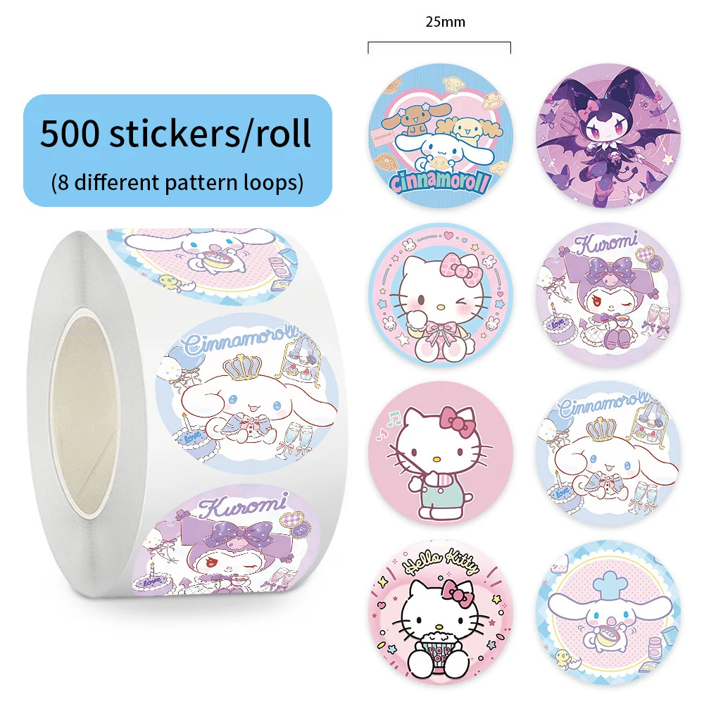 500 Stück/Rolle Niedliche Sanrio Cartoon Anime Kuromi Cinnamoroll Versiegelungsaufkleber Kawaii Wasserfeste DIY Schreibwaren Tagebuch Belohnungsaufkleber – Detail 2