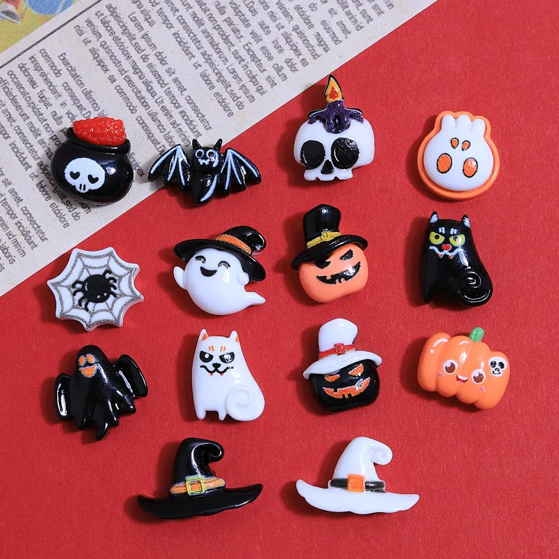 

200pcs Kawaii Resin Halloween Series Decoration Flatback Cabochon DIY Scrapbook Craft Decoration Miniature Accessory