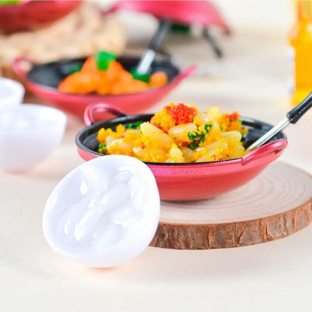 PVC Simulation Cooking Pot Accessories Chinese Style Mini 3D Simulation Cooking Pot Fried Egg Rice Shrimp