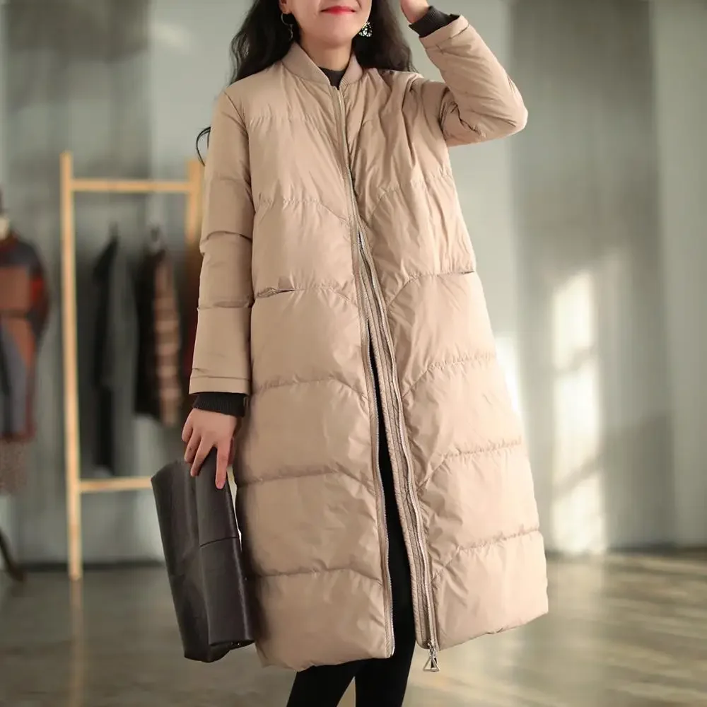 Schincompatible Baseball Down Jacket, Long Outwear, 90% White Duck Down, Oversize Coat, Style coréen, Hiver, Nouveau