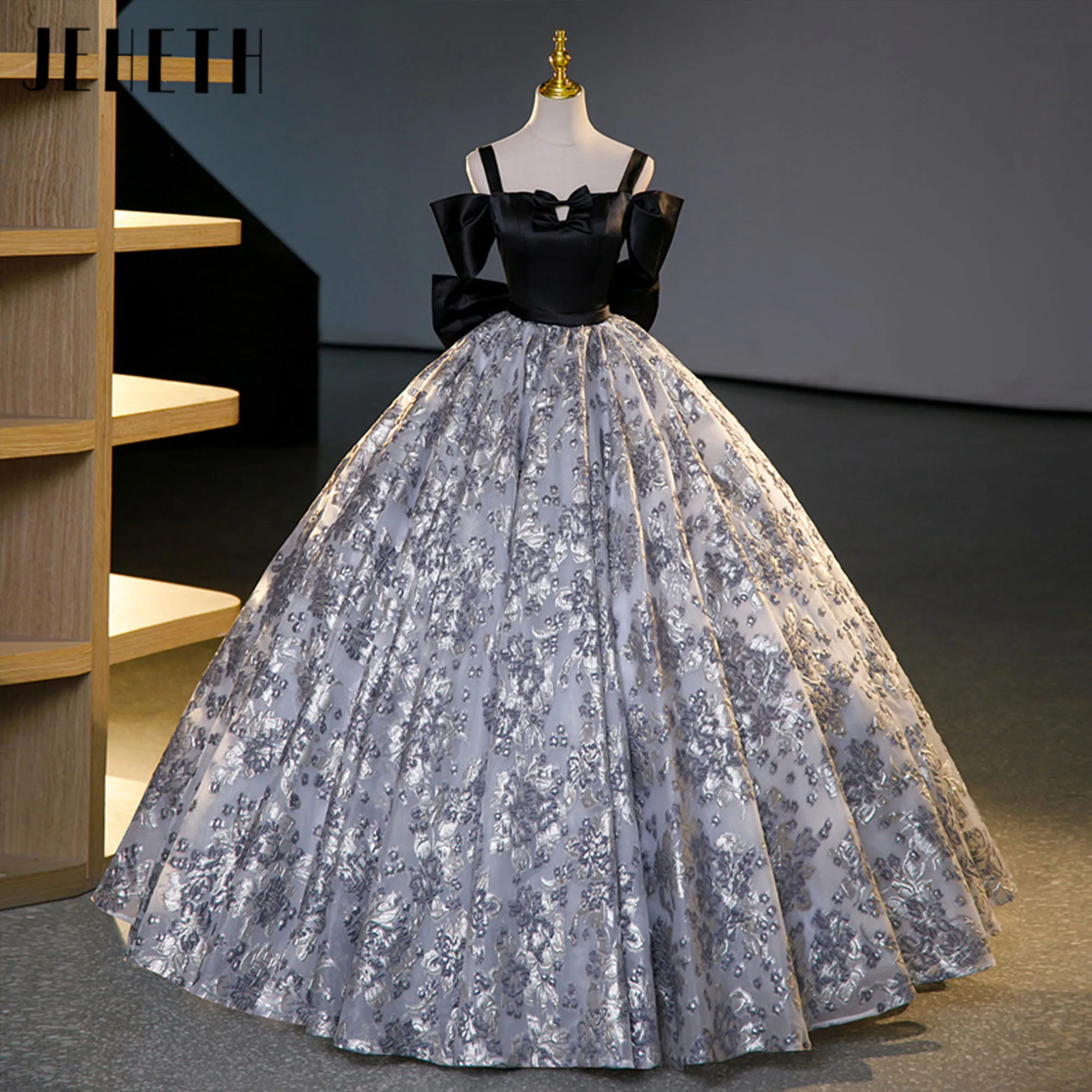 

Floral Print Bow Evening Dress Luxury 2025 A-Line Spaghetti Straps Robes De Soirée Color Clash Long Elegant Ball Gown JEHETH