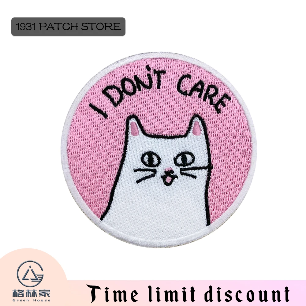 Cats Embroidery Iron on Pacthes for Clothing Embroidered Patches I Don't CARE Beautiful Pink Color Cute Kitten For Lady Girl Kid