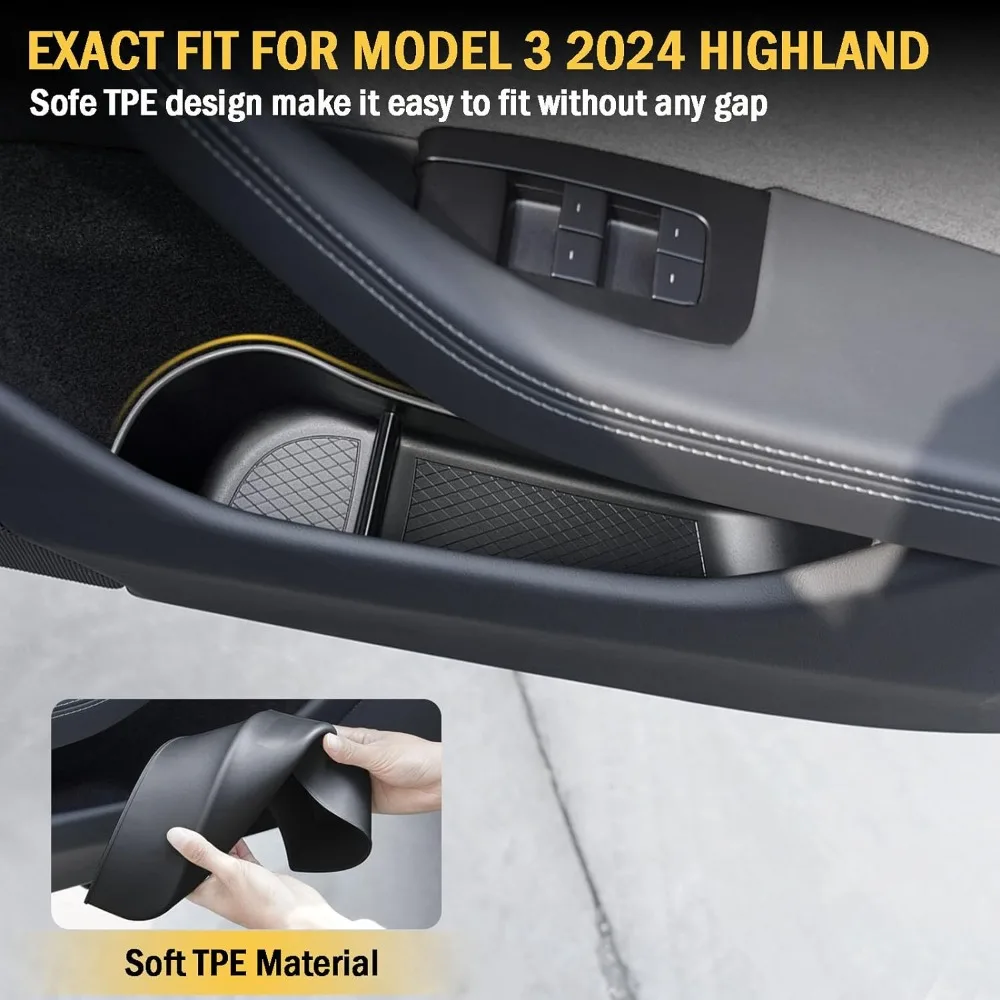 Front Rear Door Slot Pockets Side Storage Box Washable for Tesla Model 3 2024 Highland Handle Armrest Tray Organizer Accessories