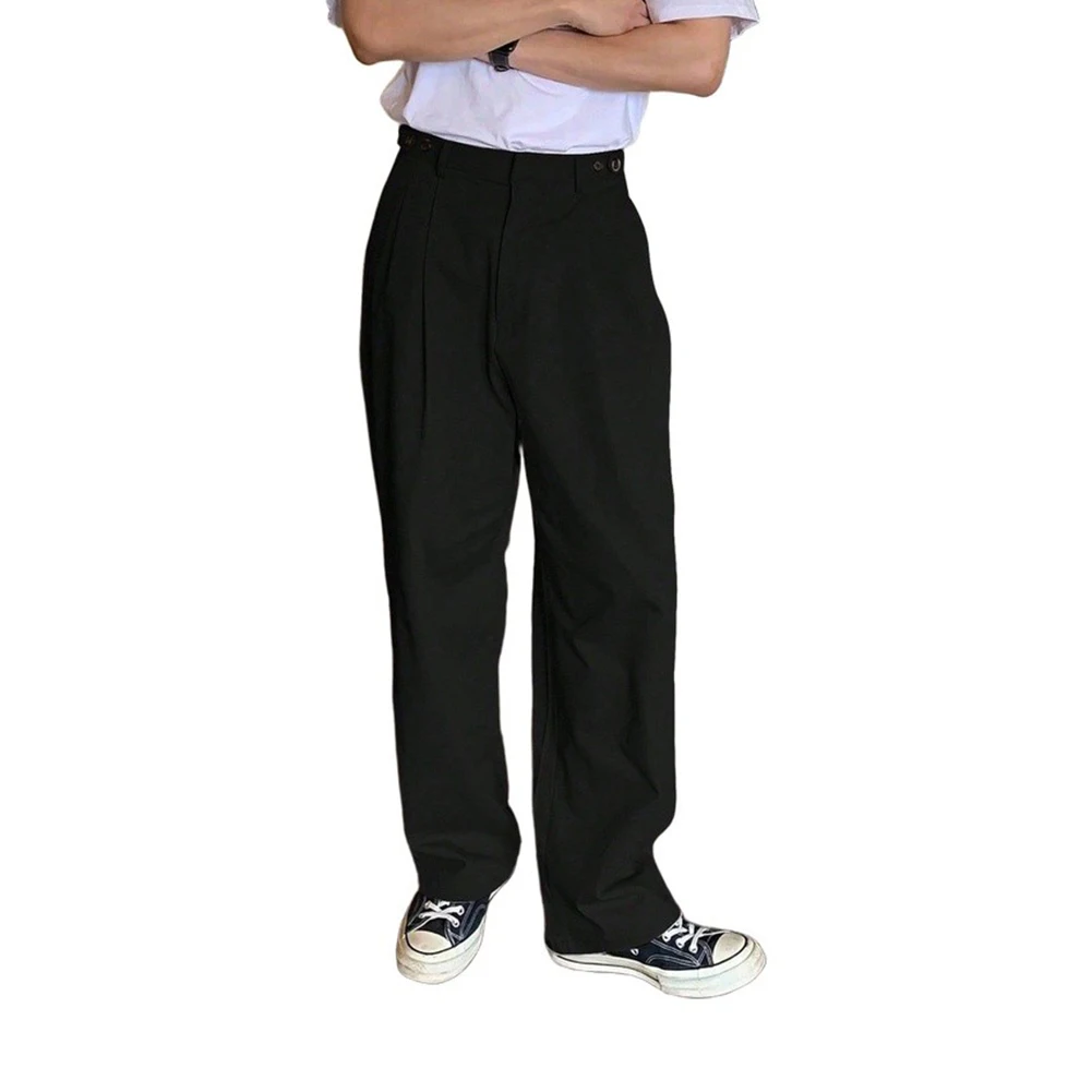 polyester-95-spandex-5-men's-straight-leg-cargo-pants-high-waist-pleated-trousers-workwear-style-full-length-casual