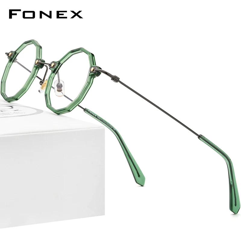 

FONEX Acetate Titanium Glasses Frame Women 2024 New Retro Polygon Eyeglasses Men Spectacles Vintage Eyewear F85685