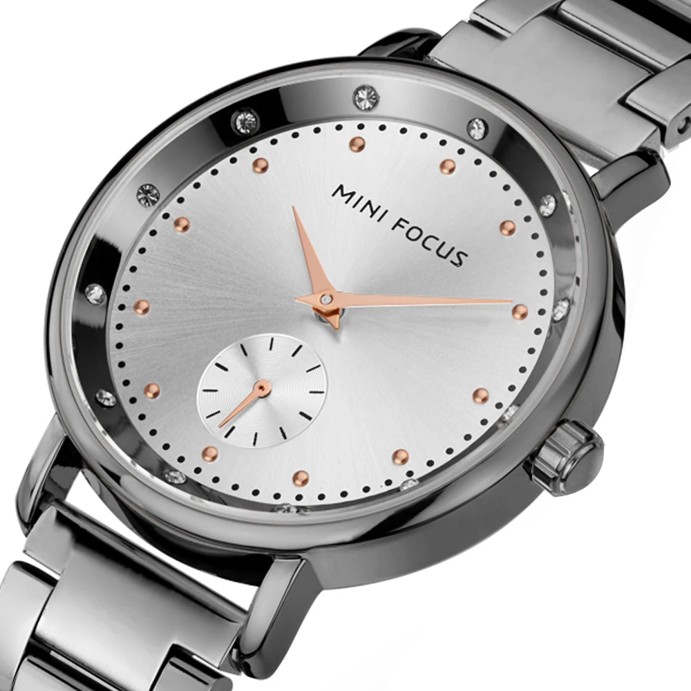 Mini Focus MF0037L Fashion Women Dress Watches Silver Stainless Steel Band Waterproof Ladies Quartz Watch