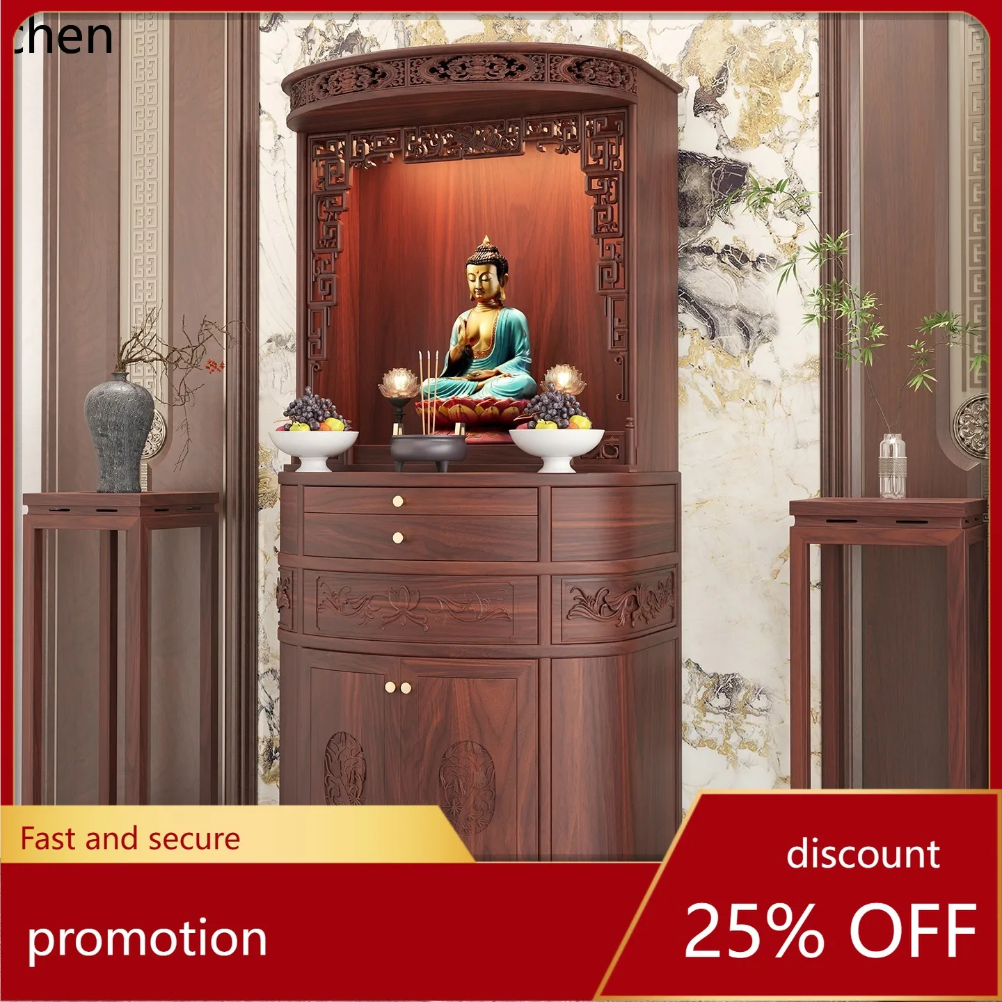 

Cz solid wood buddha niche cabinet carved shrine worship altar for homezen god of wealth guanyin bodhisattva tribute altar