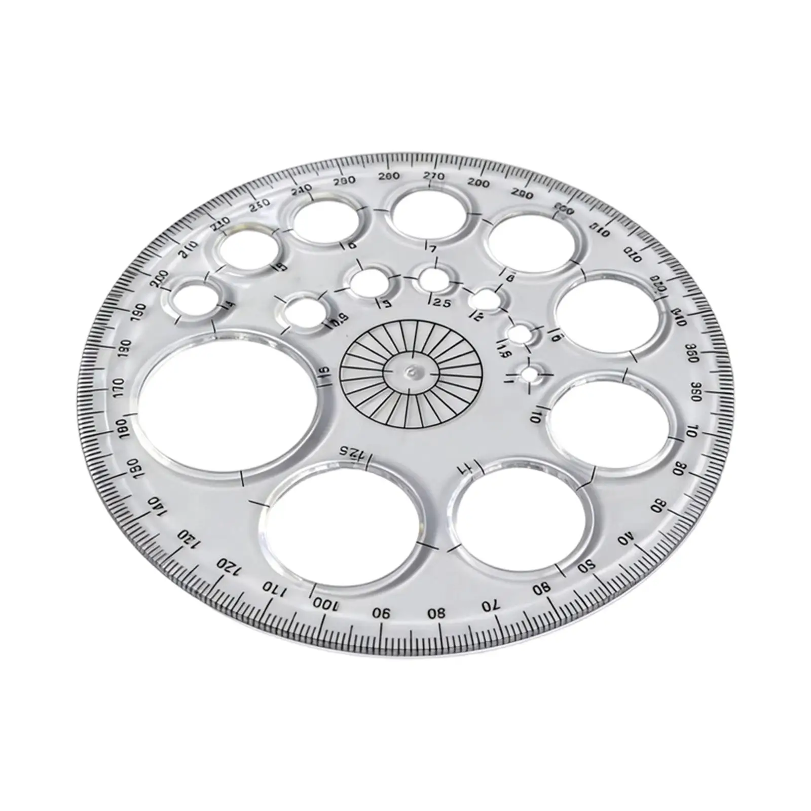 Round Protractor Full Circle Plastic Template 360 Degree Drawing Stencil Multifunctional Measuring Tool for Office School Design