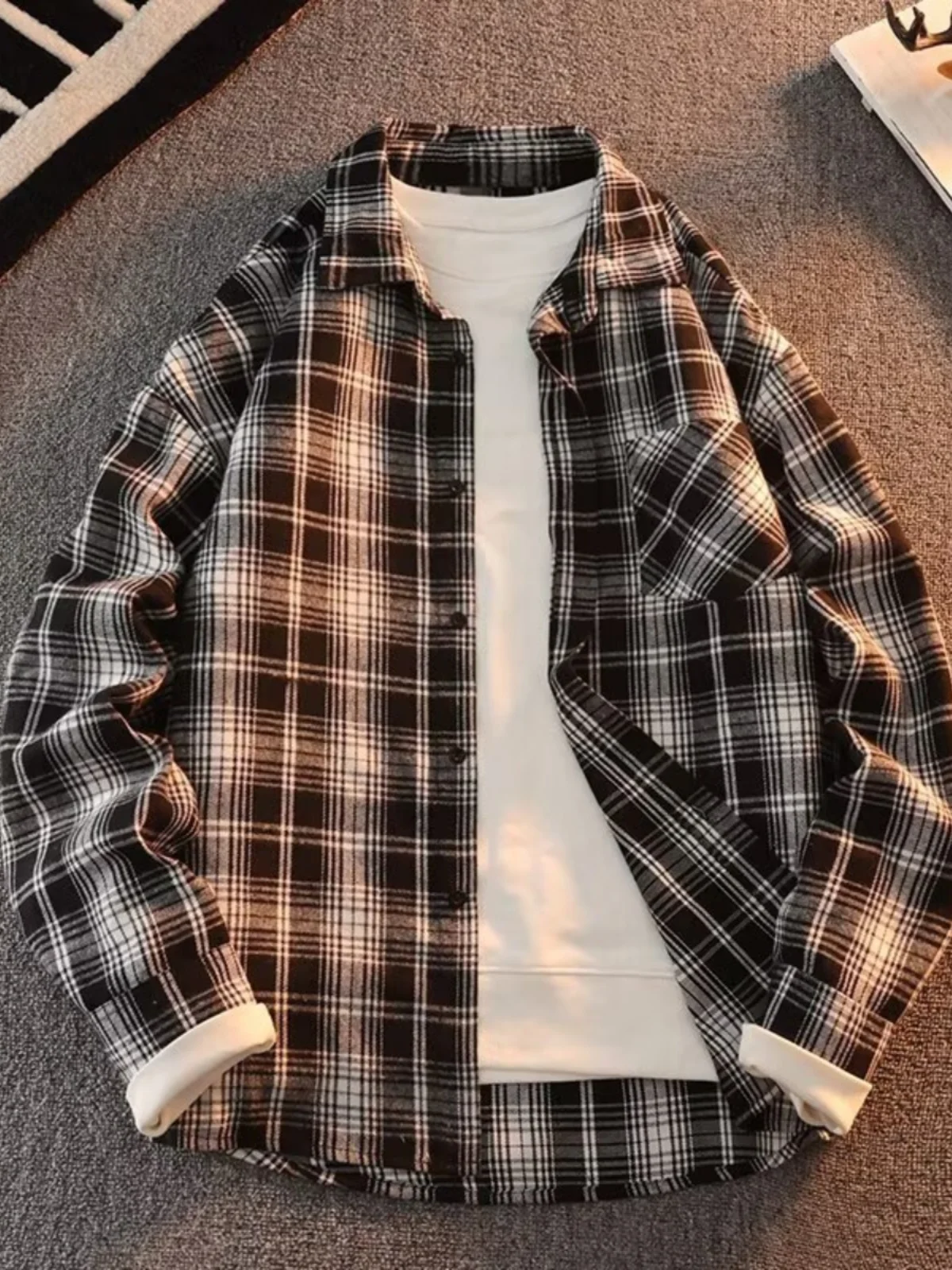 Retro Japanese Plaid Shirt Men's Long Sleeve Spring Autumn Casual Loose Versatile Trendy Brand Student Couple Outerwear