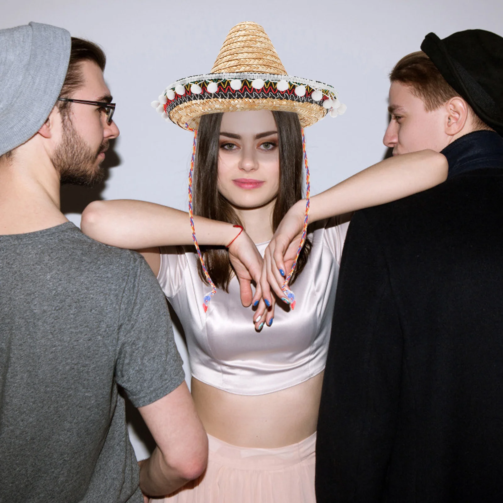 

Mexican Hat Straw Design Wide Brim Sun Hat For Women Men Summer Beach Outdoor Festival Party Fishing Accessory