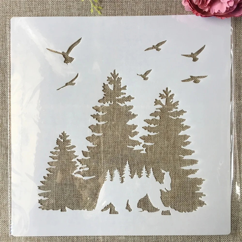 30*30cm Bear Walk In Forest DIY Layering Stencils Painting Scrapbook Coloring Embossing Album Decorative Template