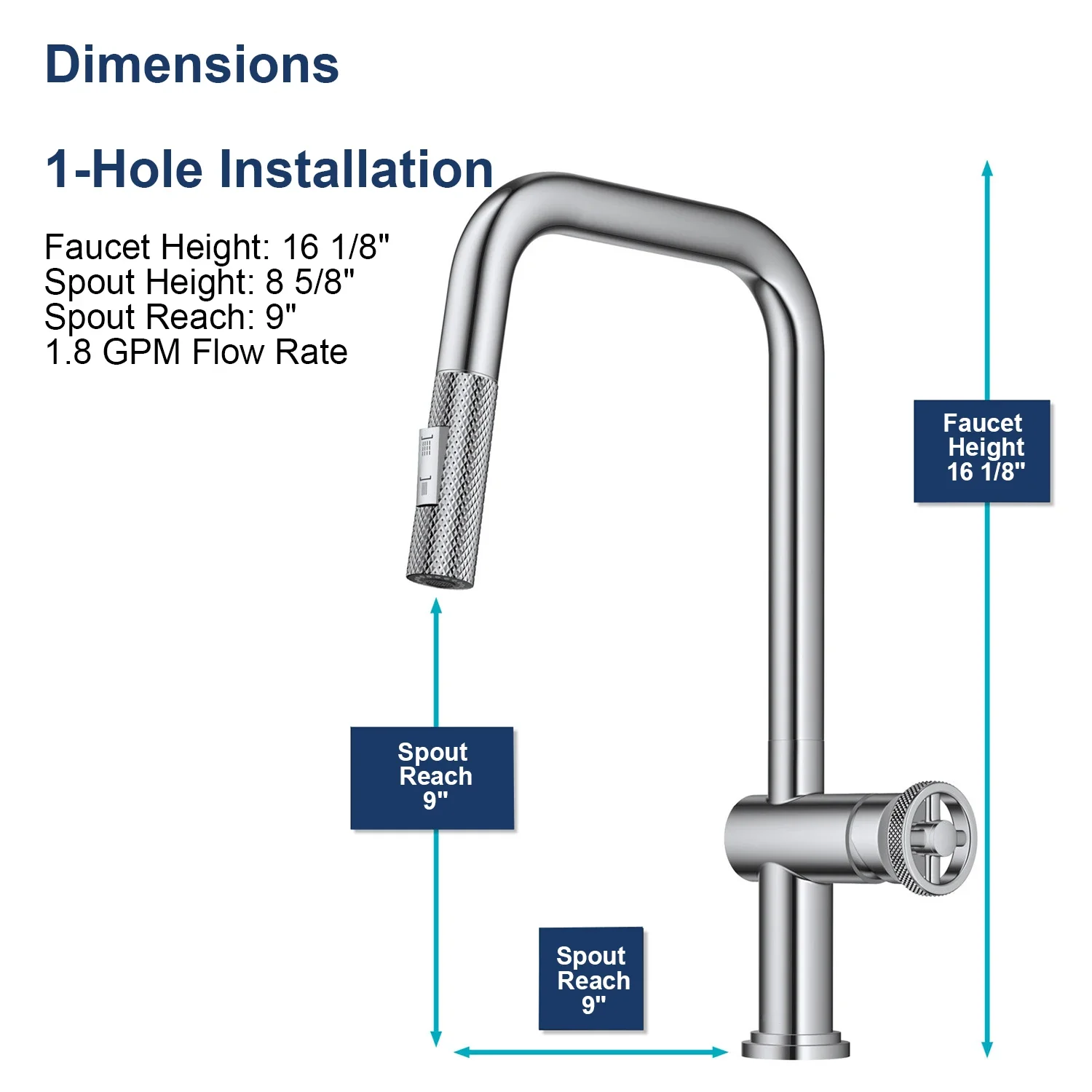 Tradisional dipoles krom industri Pull-Down Sprayer satu Knurled menangani keran dapur