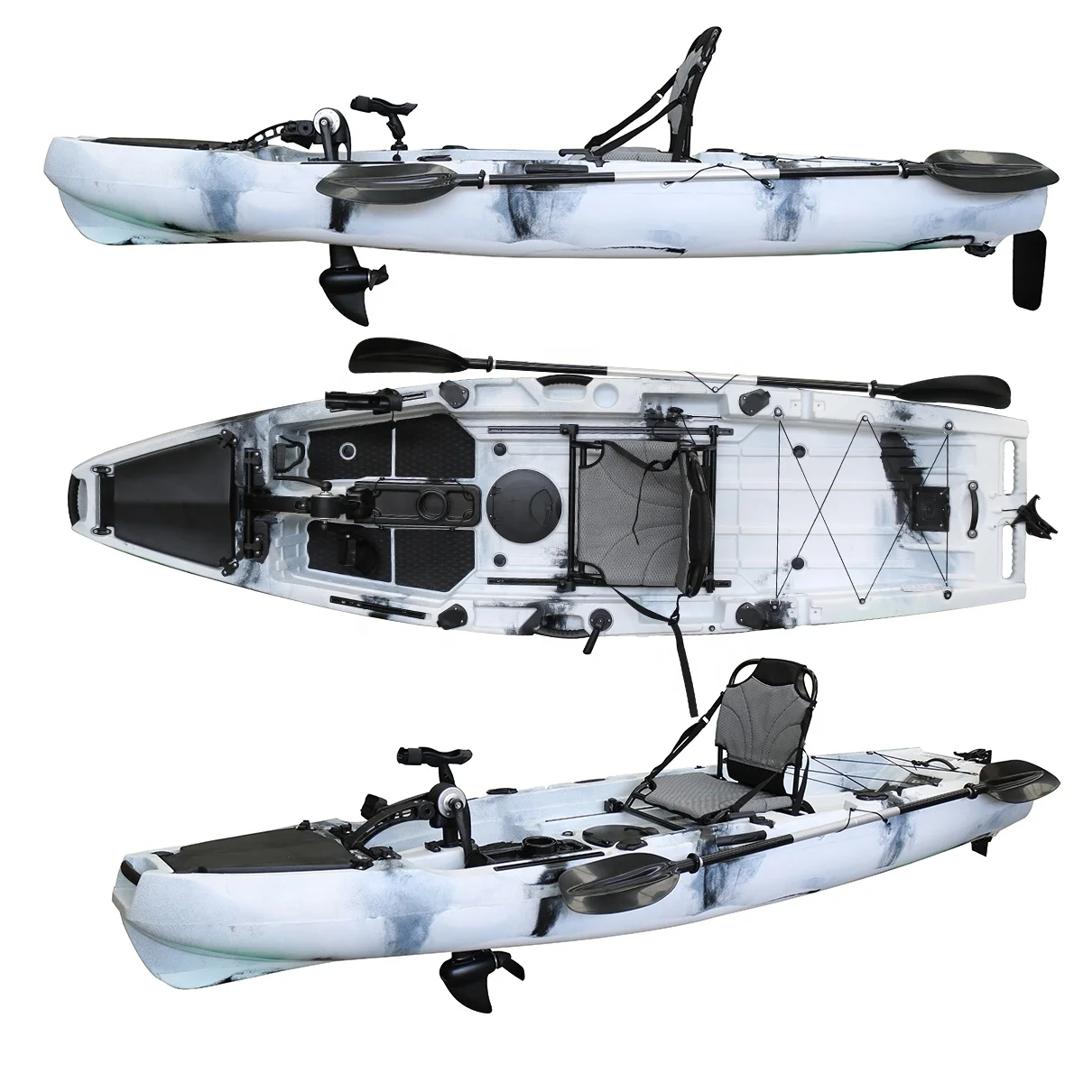 

Hot Selling Single Seat 10.5FT Fishing Kayak Boat Foot Pedal Drive Electric Motor PE Plastic LLDE Water Sports River Rafting