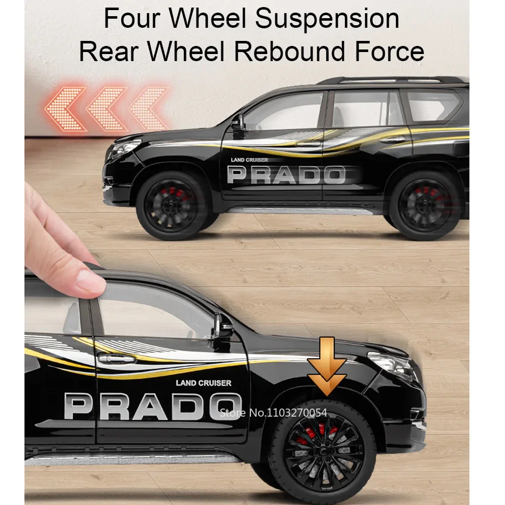 1:18 PRADO LC300 Toys Alloy Miniature Model Diecast Cars 6 Doors Opened Sound Light Pull Back Vehices Friend's Birthday Toy Gift