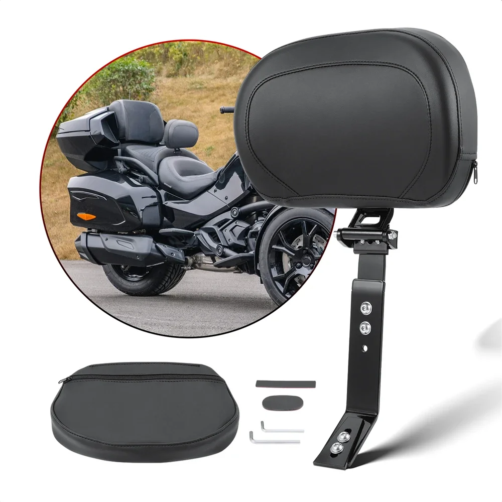 Adjustable Driver Rider Backrest Mount Kit with Storage Pouch for Can-Am Spyder F3 F3-L F3-S F3-T 2015-2024