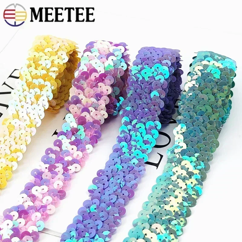 2/3/5/10Meters 30mm Sequin Lace Trim Elastic Band Ribbon Stretch Fabric for Dress Curtain Clothes DIY Latin Sewing Accessories