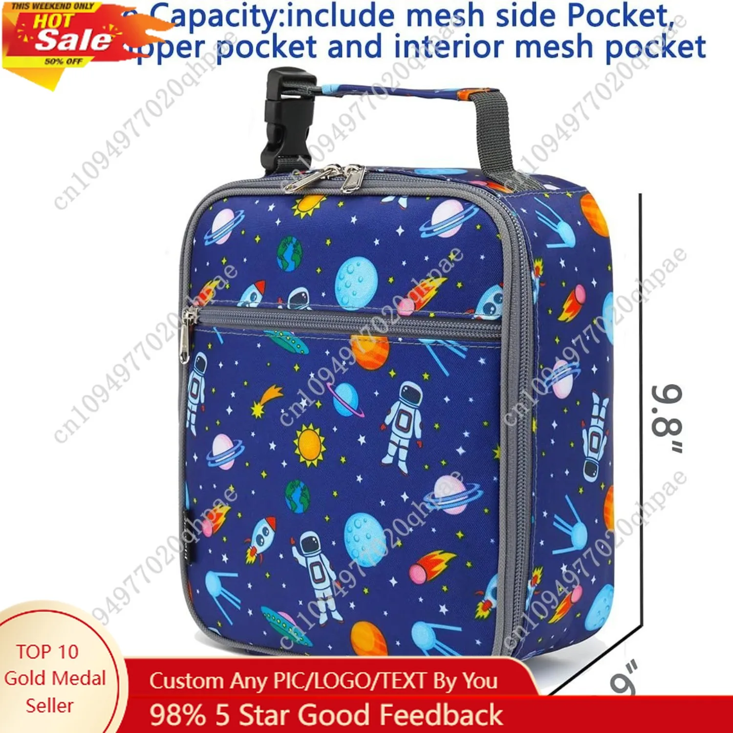

FlowFly Kids Lunch box Insulated Soft Bag Mini Cooler Back to School Thermal Meal Tote Kit for Girls, Boys, Astronaut