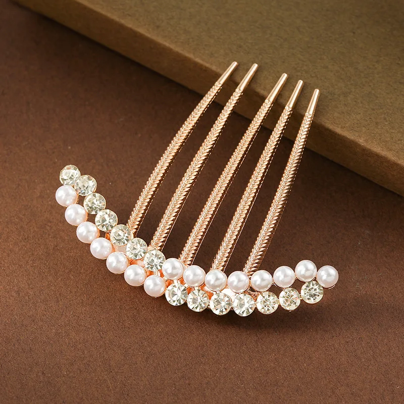 Pearl Rhinestone Crystal Hairclips Tiaras Barrettes Hair Clips Bridal Headpiece Hair Jewelry Accessories Metal Bun Hair Combs