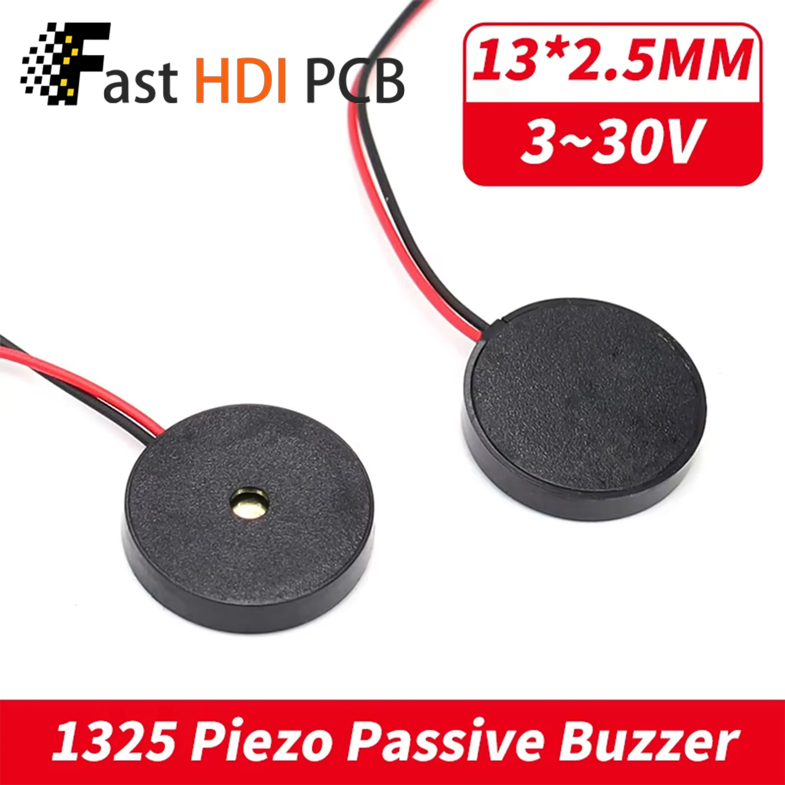 Ultra-Thin 2.5mm 13mm Passive Piezo Buzzer 3-30V Wide Voltage 4000Hz with 50mm Pre-attached Cables for Electronic Projects