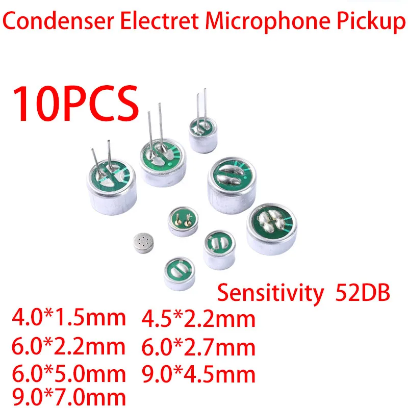 10szt MIC 52DB Mikrofon pojemnościowy elektretowy Pickup Głośnik Czułość SMD DIP 4x1.5 4.5x2.2 6x2.2 6x2.7 6x5 9x7mm 2 Pin