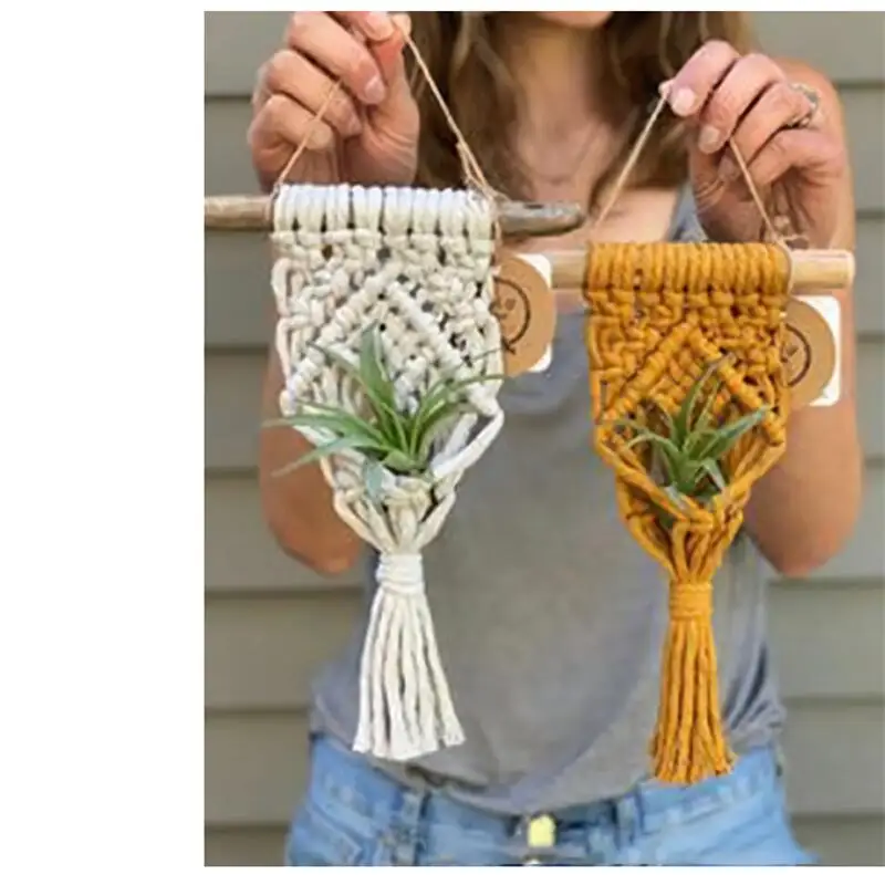 Various Colours Macrame Air Plant Holder Boho Style Cotton Hand Weaving Hanging Planter For Home Decor Living Room Decoration