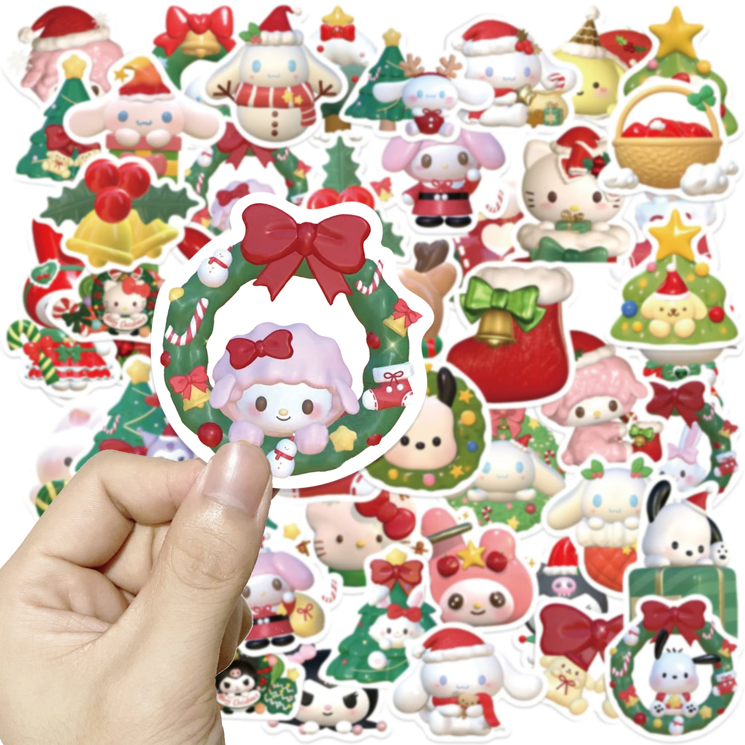 10/50Pcs New Christmas Sanrio Stickers Pack Cinamonroll Kuromi Hellokitty Mymelody Kawaii Kid Sticker Suitcase Laptop Phone Toy