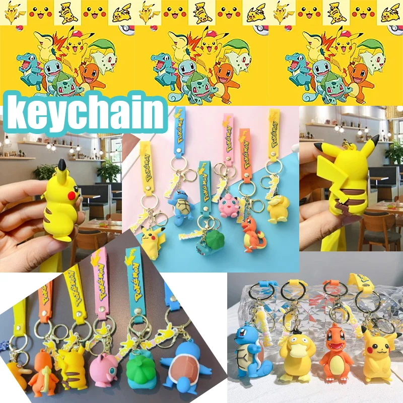 New Pokemon Keychain Anime Figures Pokemon Go Keychain Lot Pikachu Squirtle Bulbasaur Pokeball 3D Silicone Keychains Kids Gifts