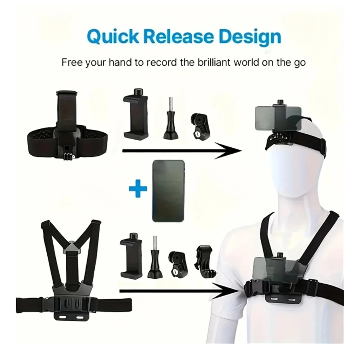 

6pcs Action Camera Kit Head Strap Chest Strap Mount Adjustable for Phone Enhanced Stability