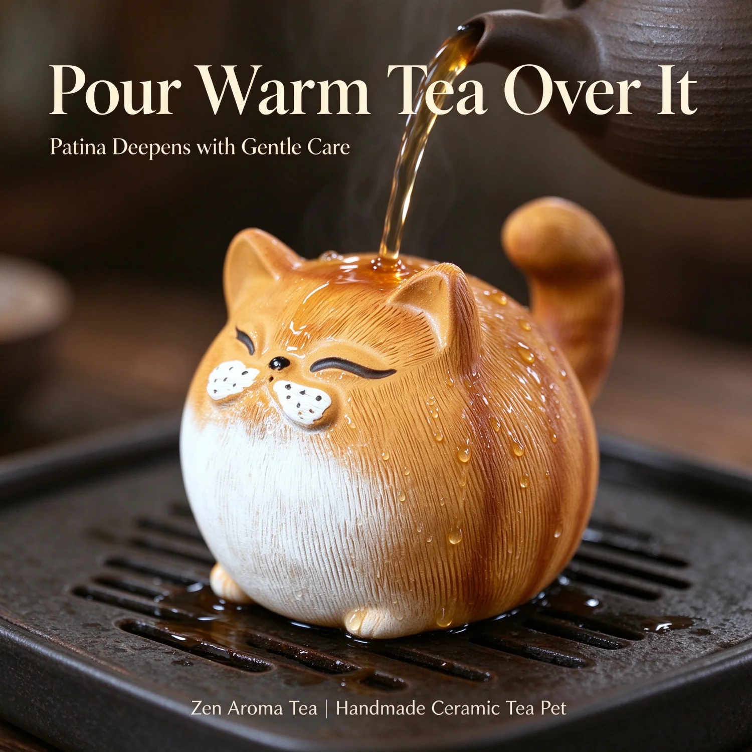 Elegant Handmade Yixing Zisha Clay Tea Pet Lucky Cat Tiger Figurine Sculpture for Gongfu Tea Ceremony Home Desk Zen Decor Gift
