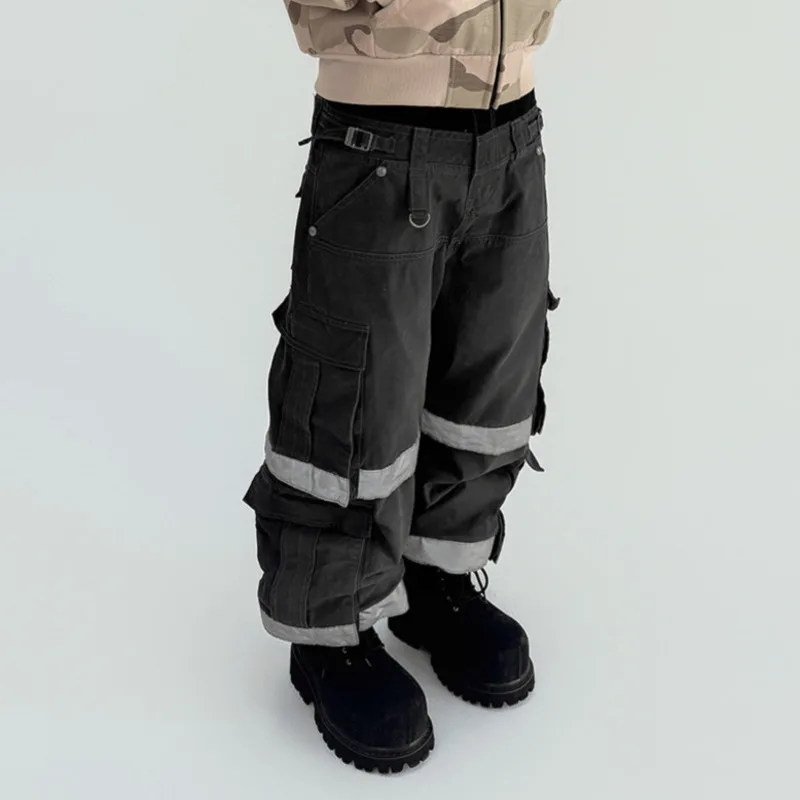 HKSH Spring Autumn New Men Punk Double Waist Detachable Washed Patchwork Cargo Pants Dark Casual Multi-pocket Ins Design HK18804