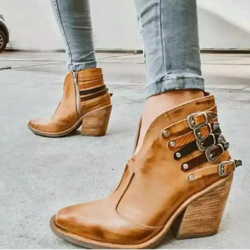 Big Size Shoes Woman Lady Boots Round Toe Luxury Designer Boots-Women Rivets Zipper Large Size Ankle Rock Leather Fashion 2024 R