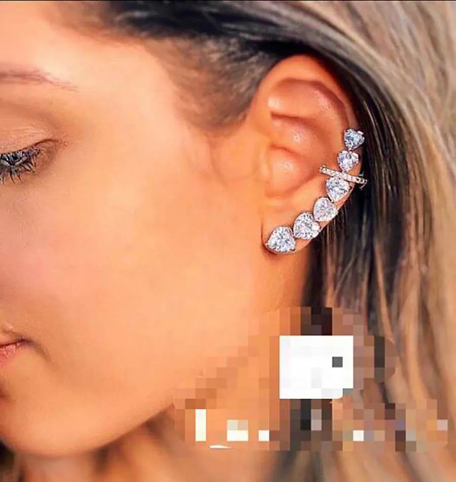 fashion peach heart earrings symmetry elegant women shiny zircon fancy European American popular hot ear jewelry