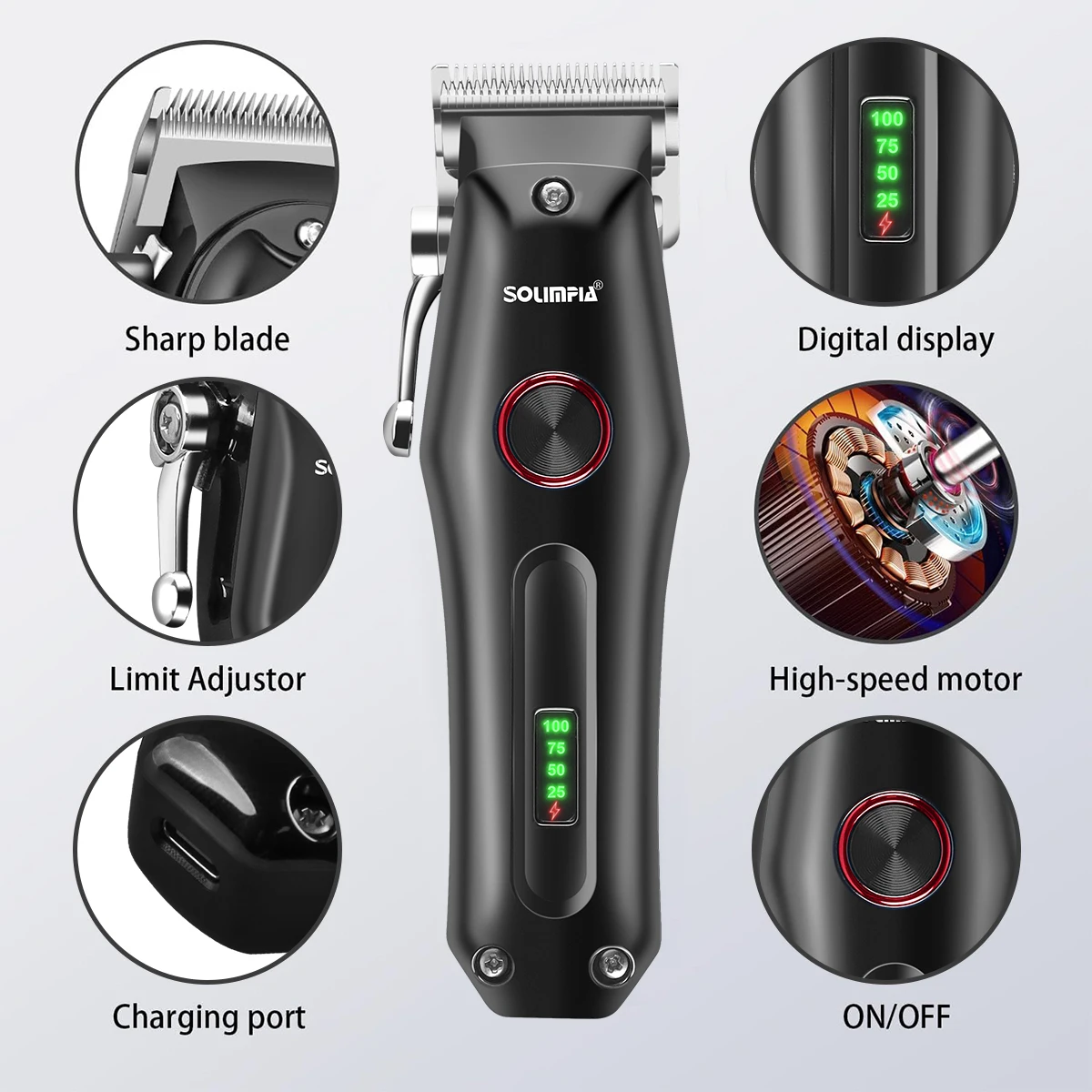 Hair Clipper Electric Barber Hair Trimmers For Men Adults Kids Cordless Rechargeable Hair Cutter Machine Professional Red Circle