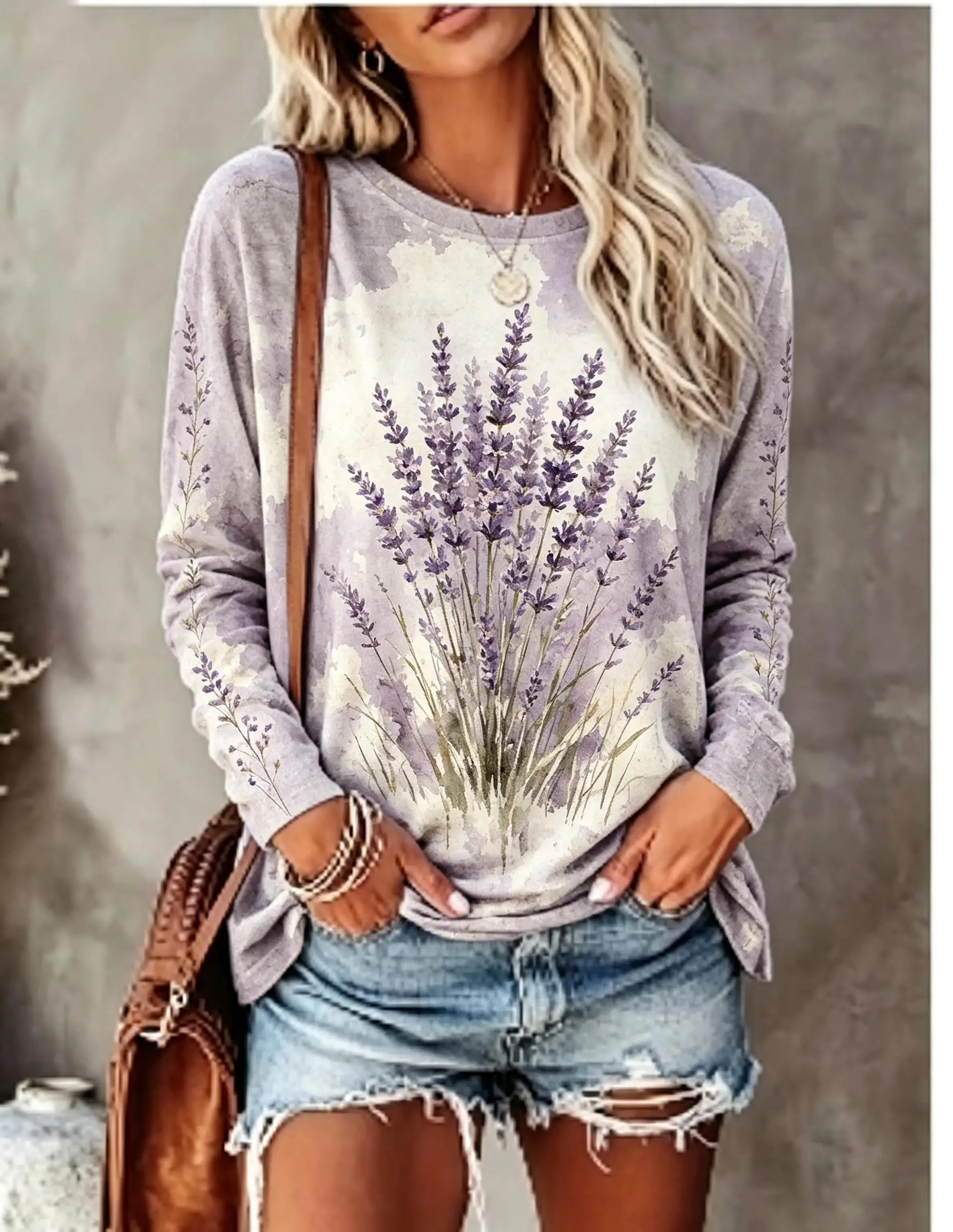 Women Long Sleeve T Shirt Watercolor Daisy Wildflower Print Crew Neck Casual Fall Tops