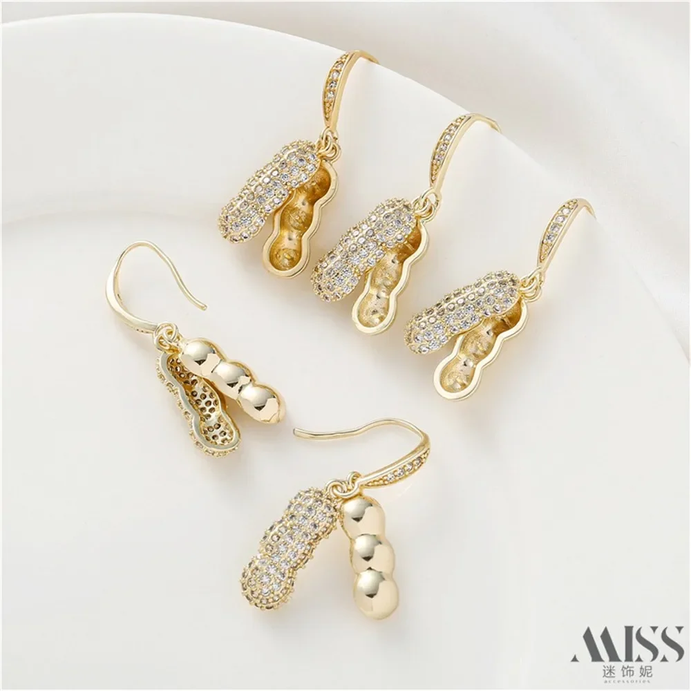 

18K Gold Inlaid with Diamonds, Pea Pearls, Movable Peanut Ear Hooks, DIY Earrings, Ear Accessories, Materials