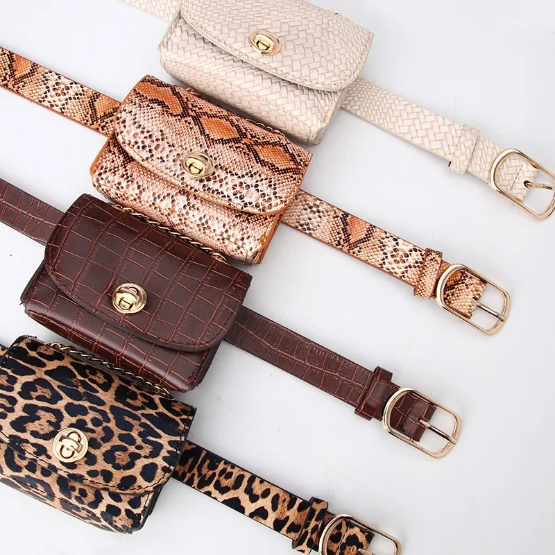 Mini bolsa de couro PU para mulheres, padrão leopardo, cinto de bolso, cintura retrô Fanny Pack, bolsa de moda para senhora, atacado, nova