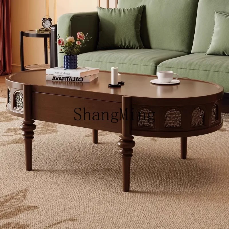 

CL retro solid wood coffee table living room household small apartment table new round coffee table