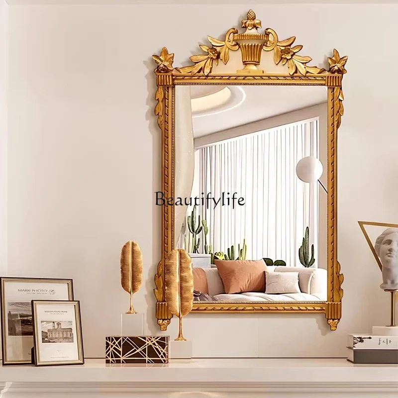 

ls 18European retro wall-mounted makeup mirror, bathroom washstand, carved mirror