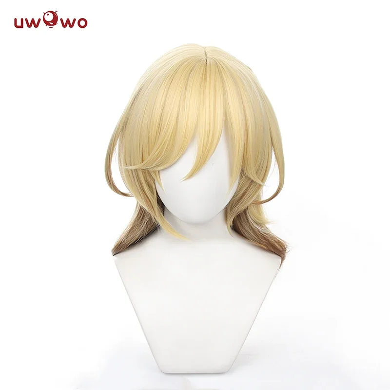 AUF LAGER UWOWO Kaveh Cosplay Perücke Mittleres Gelbes Haar 50 CM Lange Hitzebeständige Für Halloween Cosplay Tragen Outfit Perücken