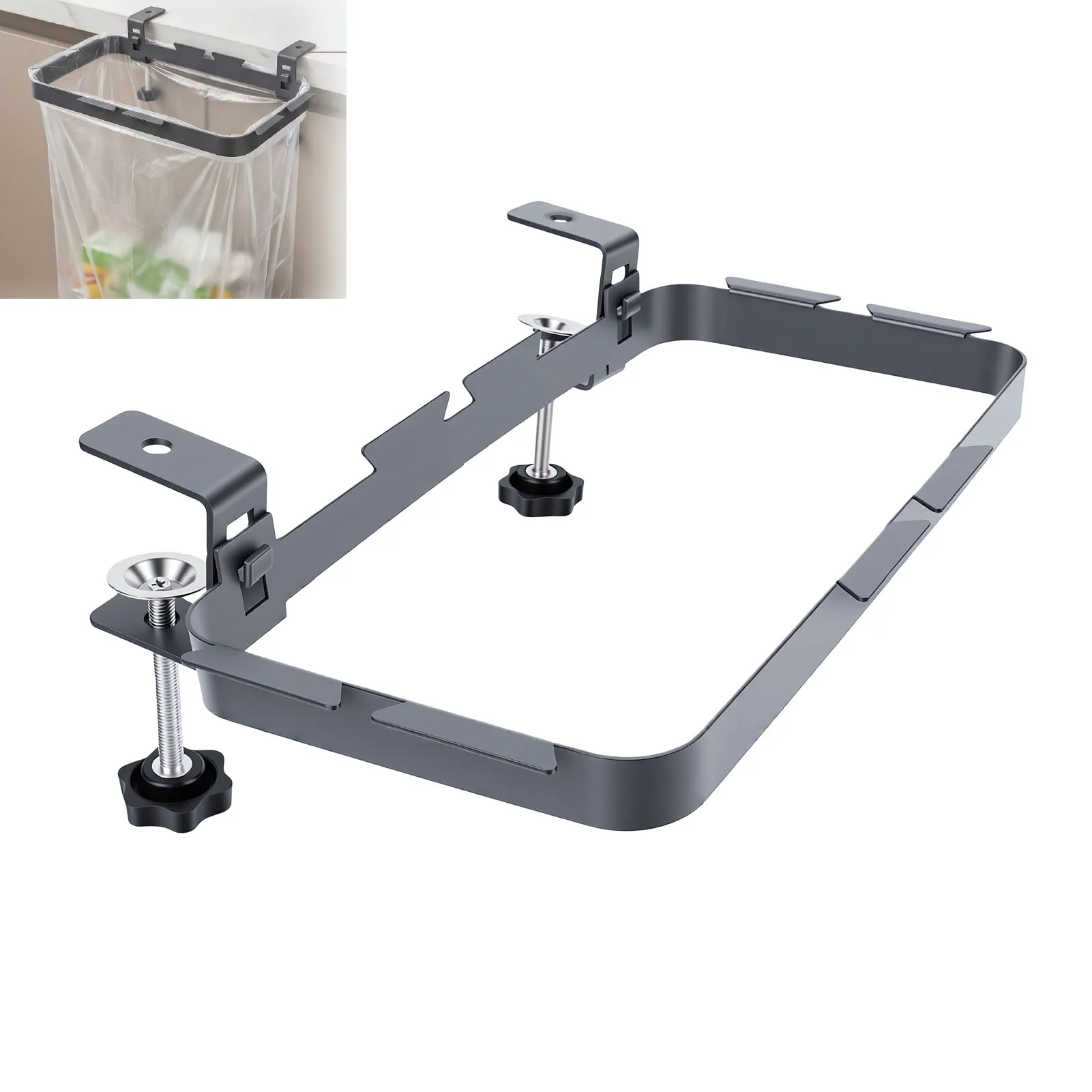 Over Cabinet Trash Bag Rack Sturdy Adjustable Portable Stainless Steel Trash Bag Holder for Kitchen Camping Outdoor