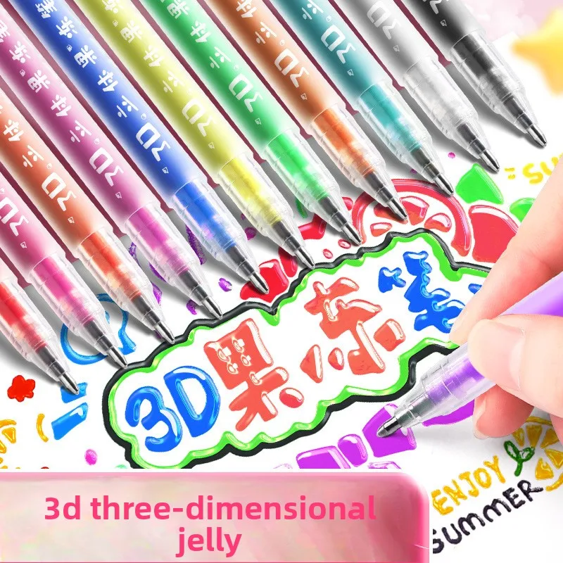 

3D флуоресцентный желейный набор ручек для рисования, двойная линия, флэш-журнал, открытка, блокнот, конверт, обувь, канцелярские принадлежности «сделай сам», маркеры Kawaii