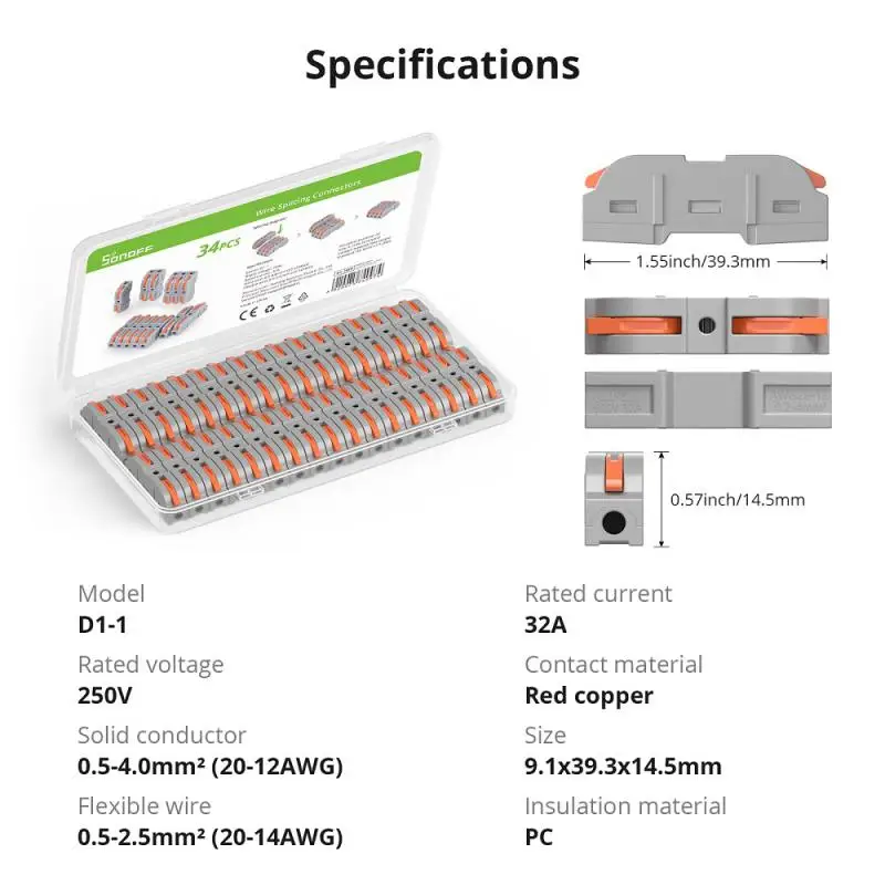 SONOFF Wire Splicing Connectors 1/2/3/4/5 Way And Other Easy To Splice And push in Diy Any Way You Want 34pcs/set