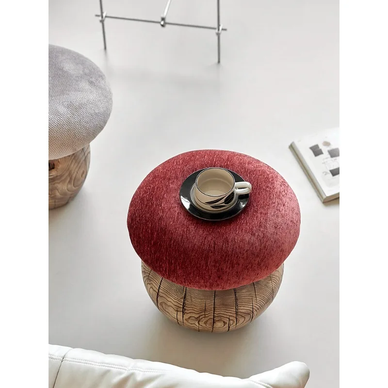 Mushroom Shaped Stool Designer Solid Wood Mid-Century Cream Aesthetic Multi Function for Home Entryway and Vanity view 3