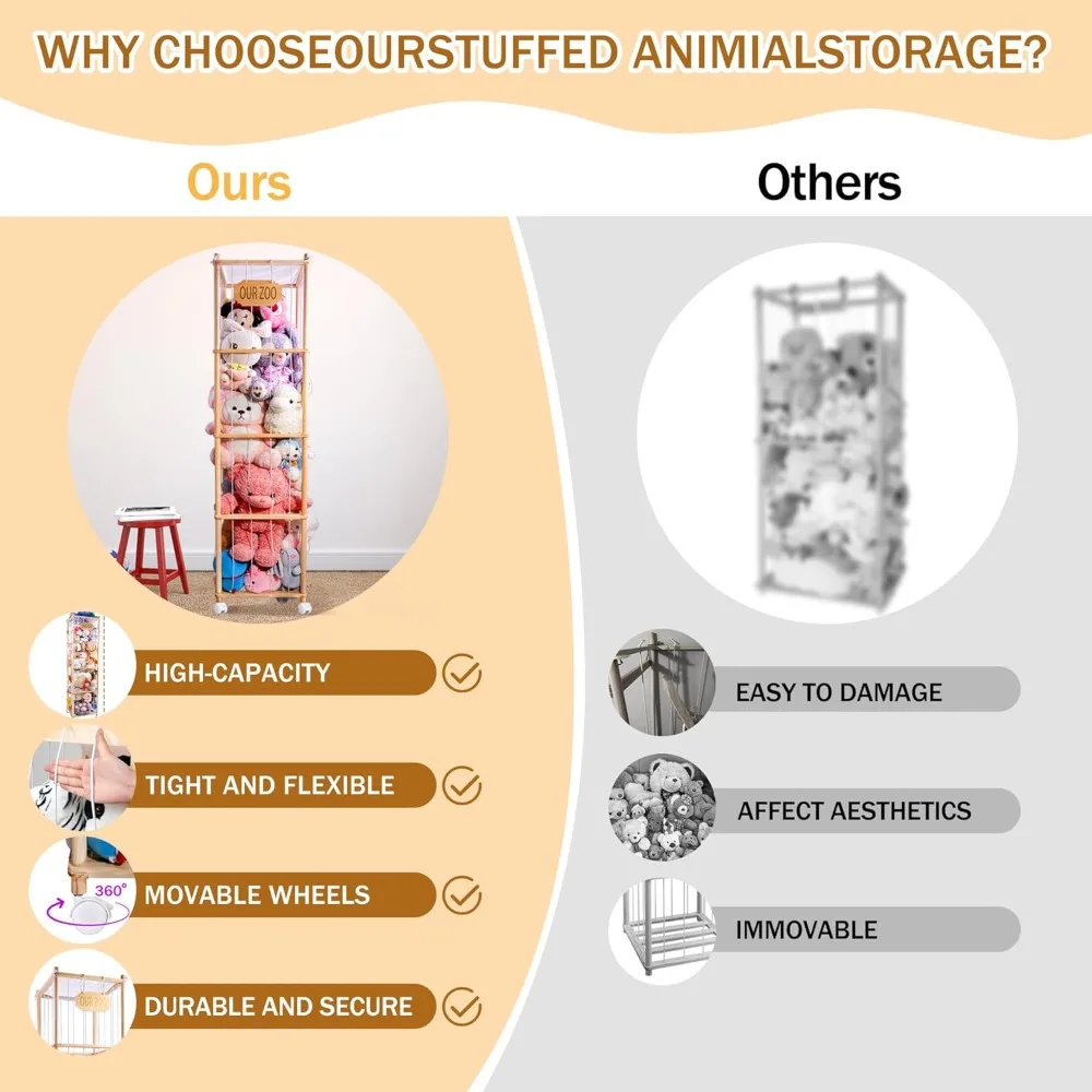 قفص تخزين خشبي بعجلات للحيوانات القطيفة مقاس 70 بوصة مع شريط مطاطي