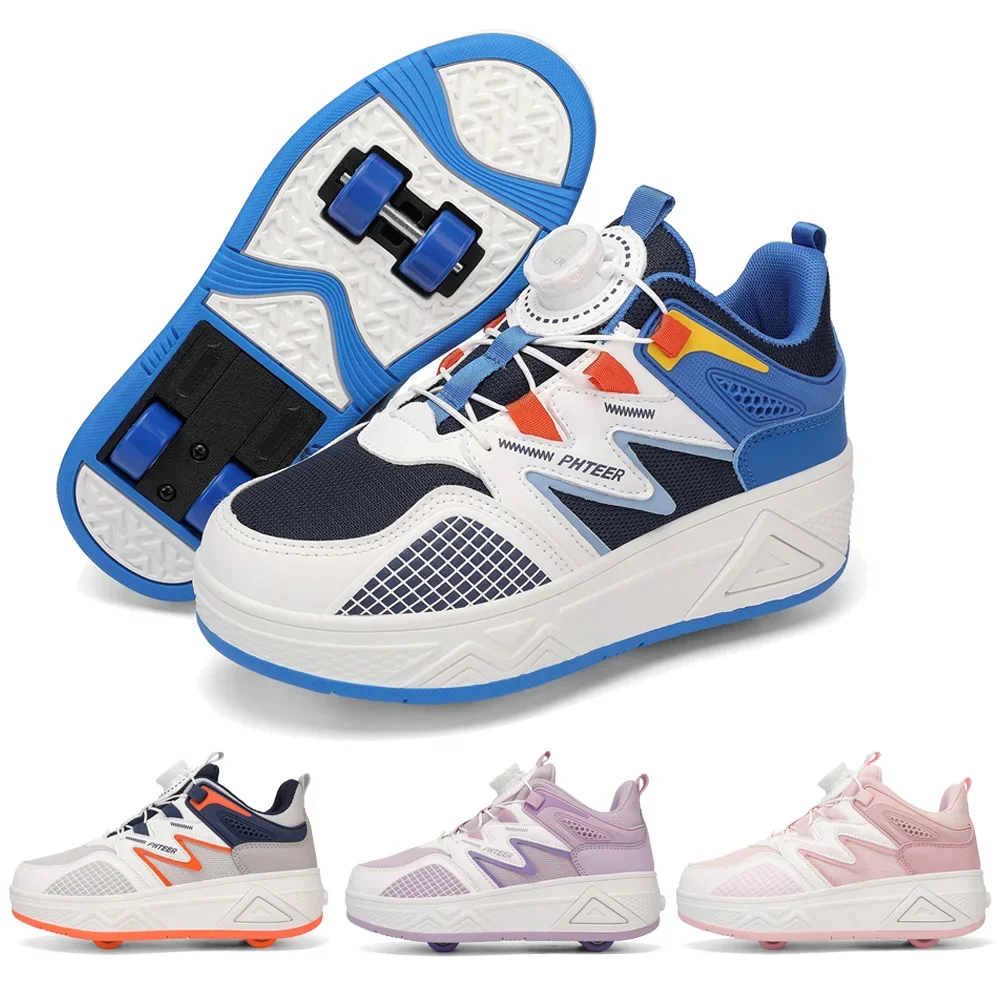 Roller Skate Shoe Walking Shoes With Four-wheel Student Sports Pulleys Walking Shoes With Wheels Summer Spring Kids Sneakers