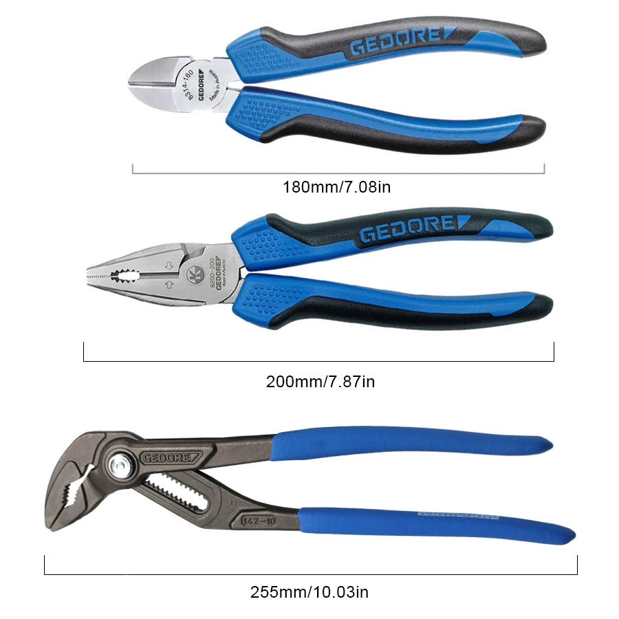 GEDORE 3-Pieces Multifunction Pliers Set Consisting of Side Cutter,Combination Pliers, Water Pump Pliers NO.S 8393