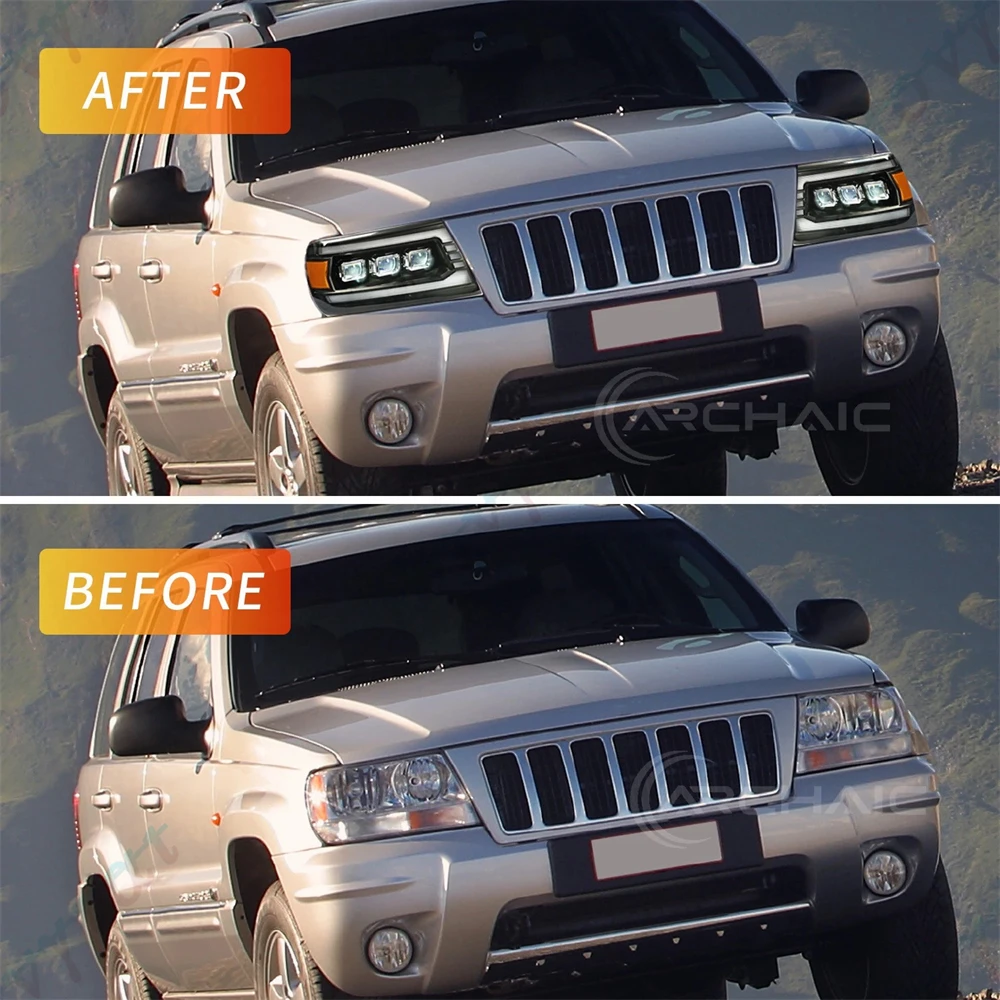 Pair LED Headlights For 1999 2000 2001 2002 2003 2004 Jeep Grand Cherokee 2 WJ Headlight Front Lights Turn Signal DRL Head Lamp