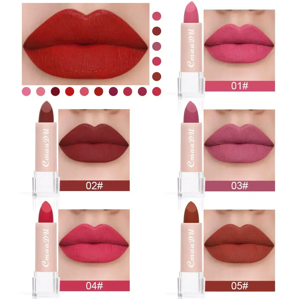 CmaaDu 15Color Pro 24HR Weightless Colour Matte Nude Velvet Liquid Rich Matte Finish Lipstick Lipgloss Waterproof Lip Makeup