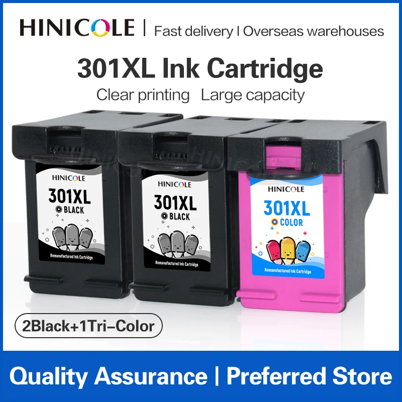 HINICOLE 301XL Compatible Ink Cartridge Replacement For HP301 Deskjet 1000 1010 1011 1012 1050 1051 1055 1056 1050a 1510 Printer