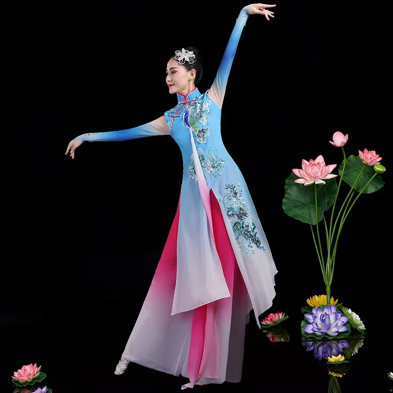 Estilo chinês yangko trajes, dança fã set, trajes de dança étnica